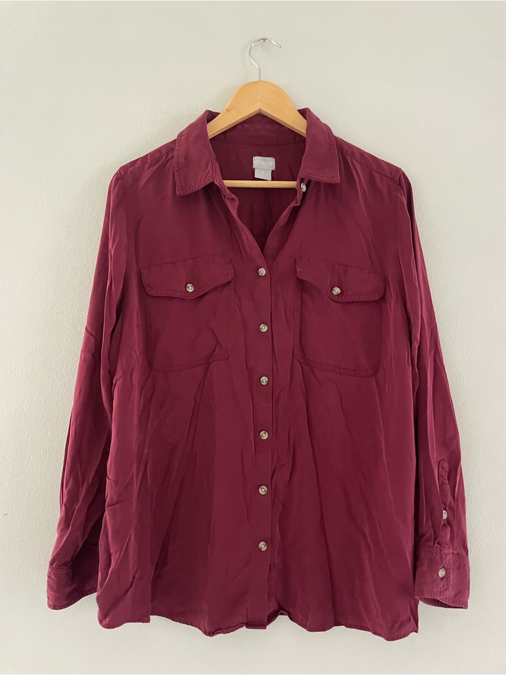 Chico's Wine Long Sleeve Button-Down Shirt
